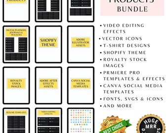 究極のMRRデジタル製品バンドル | PLRテンプレート、Shopifyテーマ、Canva、ビデオエフェクト、フォント、アイコン、Tシャツデザイン、ロイヤリティアセット