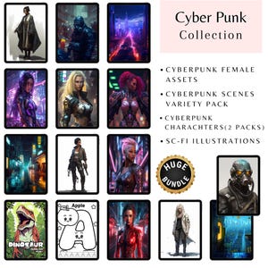 Cyberpunk Digital Art Bundle | Sci-Fi Cityscapes, Futuristic Female Characters, Cyberpunk Scenes & Illustrations, Digital Download