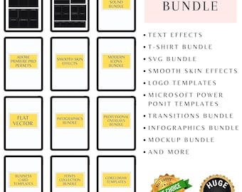 Bulk Design Mega Bundle SVG, T-shirt, Icons, Business Card, Fonts, Templates | Digital Design Overlays, Mockups, Infographics