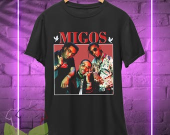 Migos Tシャツ：90年代レトロラップヒップホップミュージックグッズシャツ、スウェットシャツパーカー