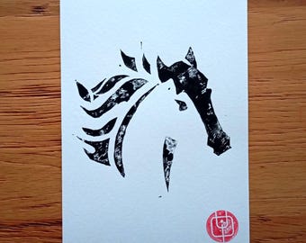 Greeting card - Ba Zi - Chinese astrology 2026, Fire Horse - Handcrafted linocut - Sold individually or in sets