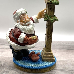 Christmas Santa Figurine Sitting By Fireplace Grandfather Scene Holiday Decor Vintage Style Collectible Winter Mantel Display Ornament