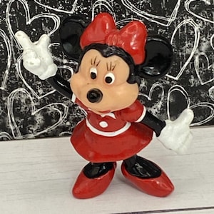 Disney Minnie Mouse Action Figure Red Dress 2 Inch Vintage Applause Toy Collectible Figurine Girl Gift Cute Retro Mini Decor
