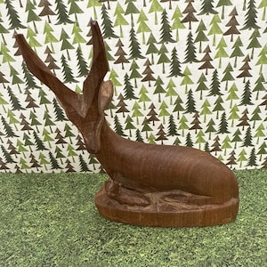 Hand Carved Wooden Antelope & Calf Figurine - Kenyan Safari Decor