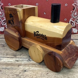 Vintage Knotts Berry Farm Wooden Train Bank: Rustic Souvenir Decor