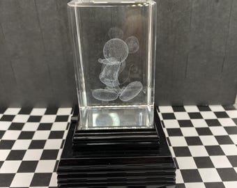 Disney Mickey Mouse 3D Crystal Paperweight Hologram with Stand