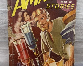 Revista Vintage Amazing Stories: marzo de 1949. Ciencia ficción. Vampiro químico. Raro.