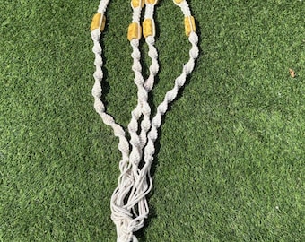 Colgador de plantas de macramé vintage: grande, de 122 cm (48 pulgadas), color marfil, estilo bohemio, con cuentas de madera.