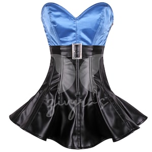 Steel Boned Corset Top: Satin & Faux Leather, Gothic Steampunk