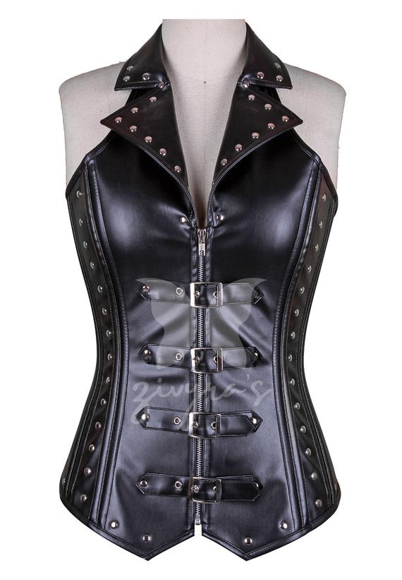 Studded Faux Leather Corset Vest: Western Style Buckle Front  display picture 1