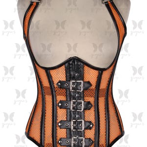 Women&#39;s Western Pink & Black Fishnet Faux Leather Corset with Buckle Straps | Handmade Work |