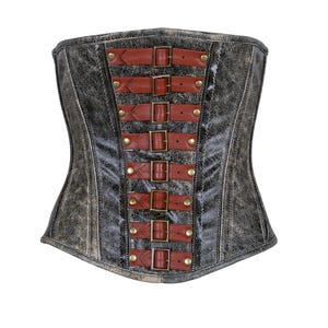 Distressed Leather Underbust Corset: Steel Boned Steampunk Waist Trainer