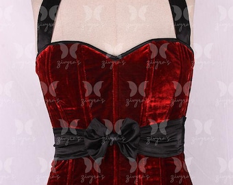 Corsé halter de terciopelo para busto completo / Faja reductora con varillas de acero