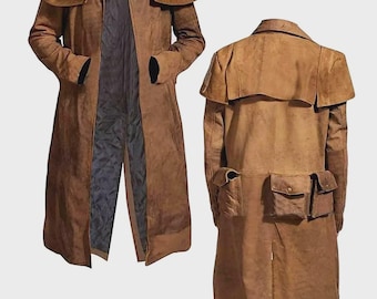 Herren Western American Fallout Vegas veteran Ranger Langer Mantel Cowboyjacke aus echtem Wildleder
