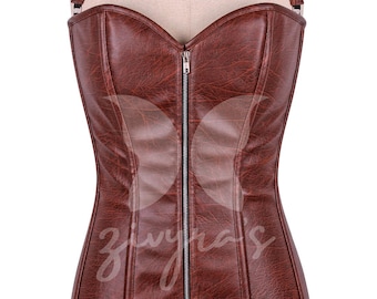 brown long leather dress Women's Something to Behold Brown Faux Leather Short Sleeve Belted Midi Dress | Size: L