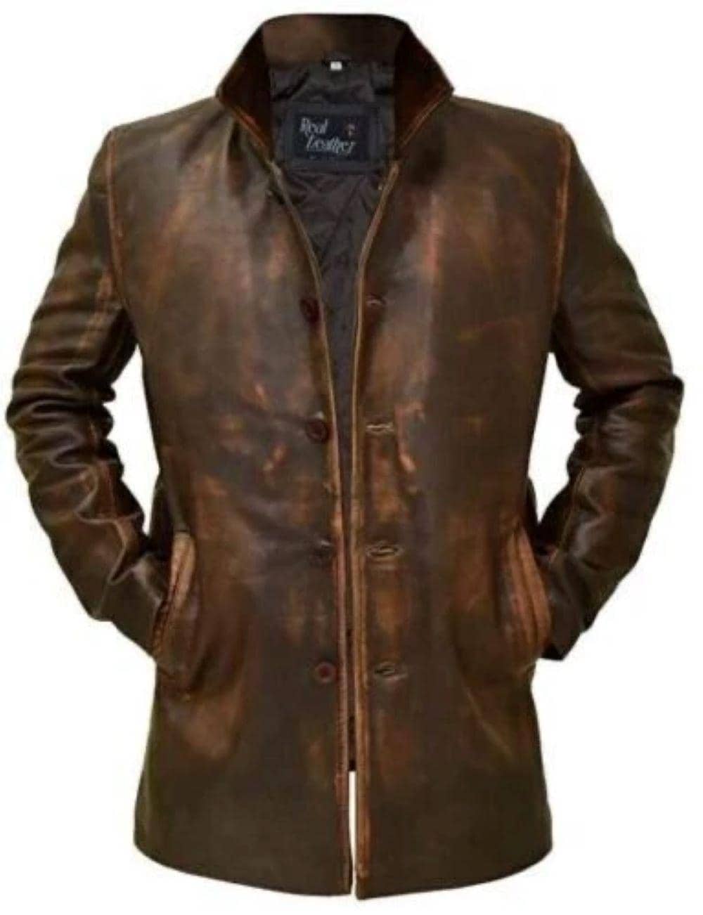 Men's Western American Cowboy Distressed Sheepskin Sheriff Long Real Leather Jacket Overcoat | Handmade Work |