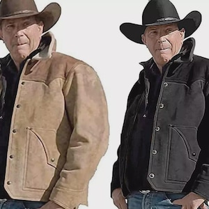 Men Yellowstone Kevin Costner John Dutton Cowboy Suede Leather Shearling Jacket | Handmade Working |