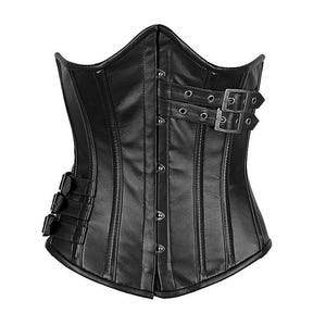 Black Leather Underbust Corset: Steel Boned Waist Cincher