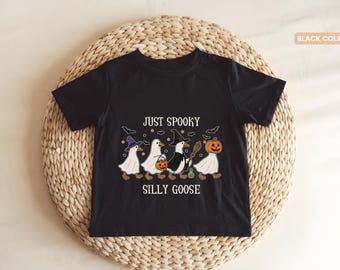 Spooky Vibes Silly goose Halloween Shirt for Kids with Ghost Pumpkin, Retro halloween Tee, Fun Fall Toddler Gift, Silly goose pumpkin TShirt