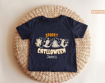 Toddler Cat Halloween Shirt , Cute Custom Black Cat Tee , Spooky Halloween Costume TShirt for Kids and Babies, Halloween Cat gifts for Kids
