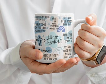 Personalized Christian Mug With Name, Bible Verse Mug, Faith-Based Gift For Her, Custom Scripture Cup, God Says I Am Mug, Religious Gift