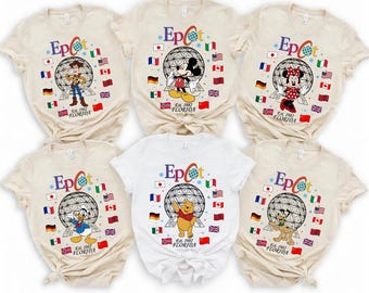 Camiseta personalizada con banderas de Disney para Epcot, camiseta vintage del World Tour, camiseta unisex estilo años 90 de WDW, camiseta gráfica del World Tour de Disney EPCOT