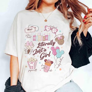 Retro Pastel Disney Literally Just A Girl Pink T-shirt, Minnie Mouse Girl Trip Outfits, WDW Disneyland Vacation 2025 Shirt, Family Holiday