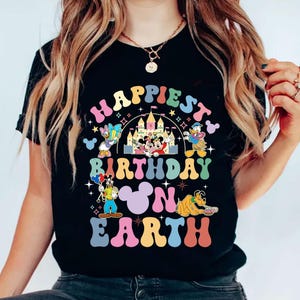 Happiest Birthday on Earth Mickey & friends Disney Birthday shirts, Disney Birthday trip 2024 shirts, WDW Disneyland Birthday Girl Boy Te