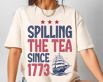 Camiseta "Spilling The Tea Since 1773", camiseta vintage de barco británico, camiseta divertida de historia americana, camiseta gráfica del 4 de julio