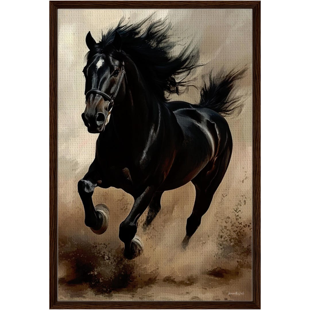 Majestic Black Stallion Canvas Wall Art Wild Horse Painting Print ...