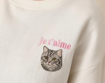 Sudadera personalizada bordada con retrato de mascota, homenaje a gatos, regalo para mamás perrunas