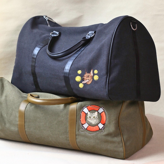 Custom Embroidered Pet Portrait Weekender Bag: Canvas Travel Duffle, Dog Mom Gift