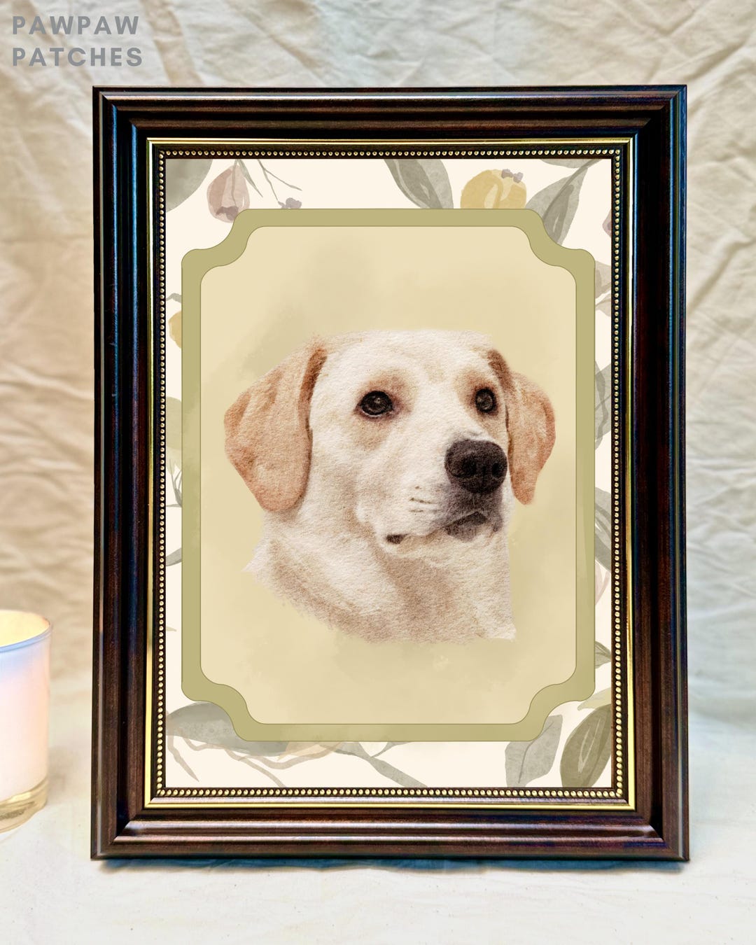 Custom Watercolor Pet Portrait, Floral Frame Dog Cat Painting ...