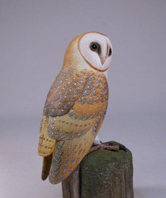 5 5 Inch Barn Owl Hand Carved Wooden Bird Carving Etsy