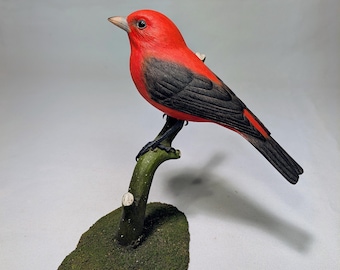 Scarlet Tanager #2 Wooden hand Carved and Hand Painted Bird