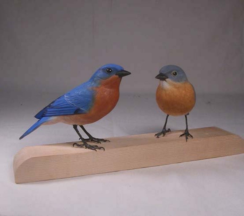Pair of Eastern Bluebird Male and Female Hand Carved Wooden Birds - Etsy
