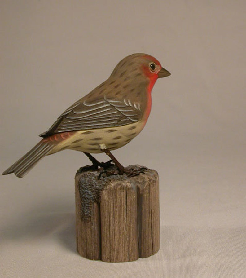 House Finch Hand Carved Wooden Songbird Etsy