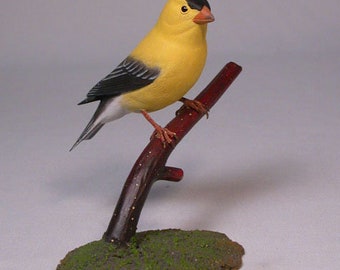 European Goldfinch Hand Carved Wooden Bird