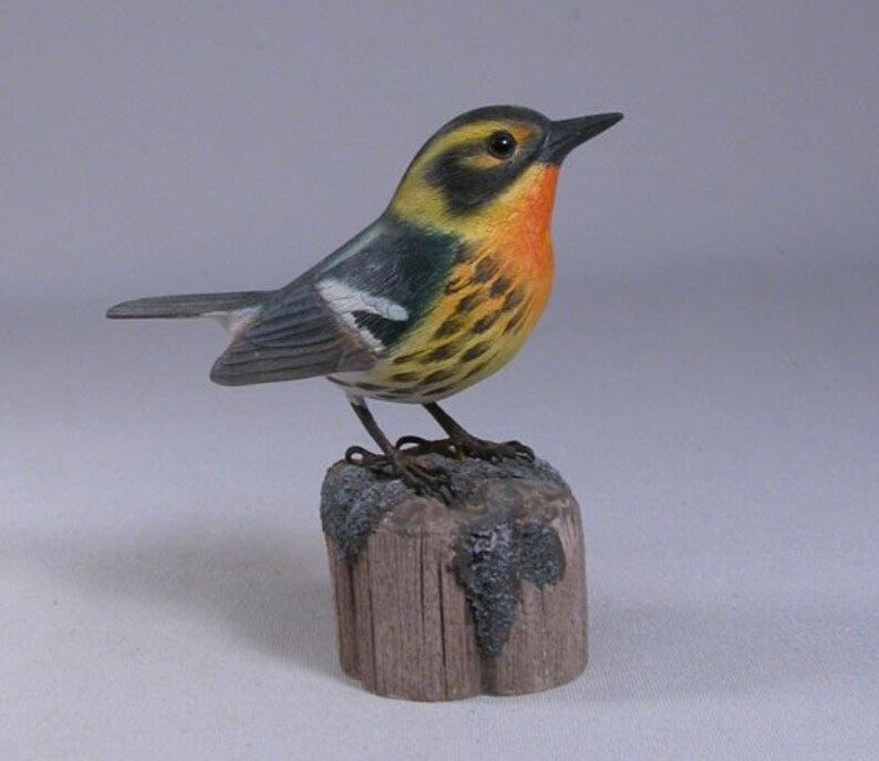 Wooden Carved Bird - Yellow-Rumped Warbler main image 1