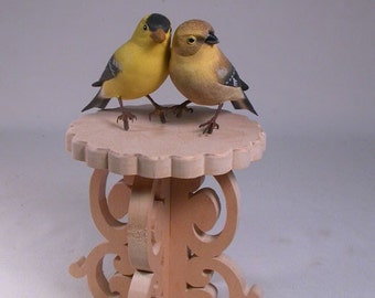 Cake Topper - Wooden Hand Carved and Painted American Goldfinch Love Birds