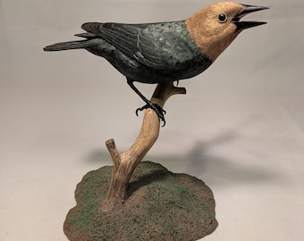 Brown-headed Cowbird carved wooden bird #2