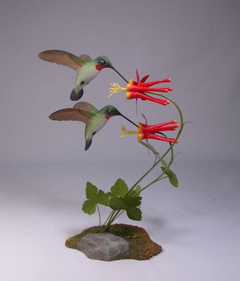 Open-winged Ruby-throated Hummingbird Pair image 4