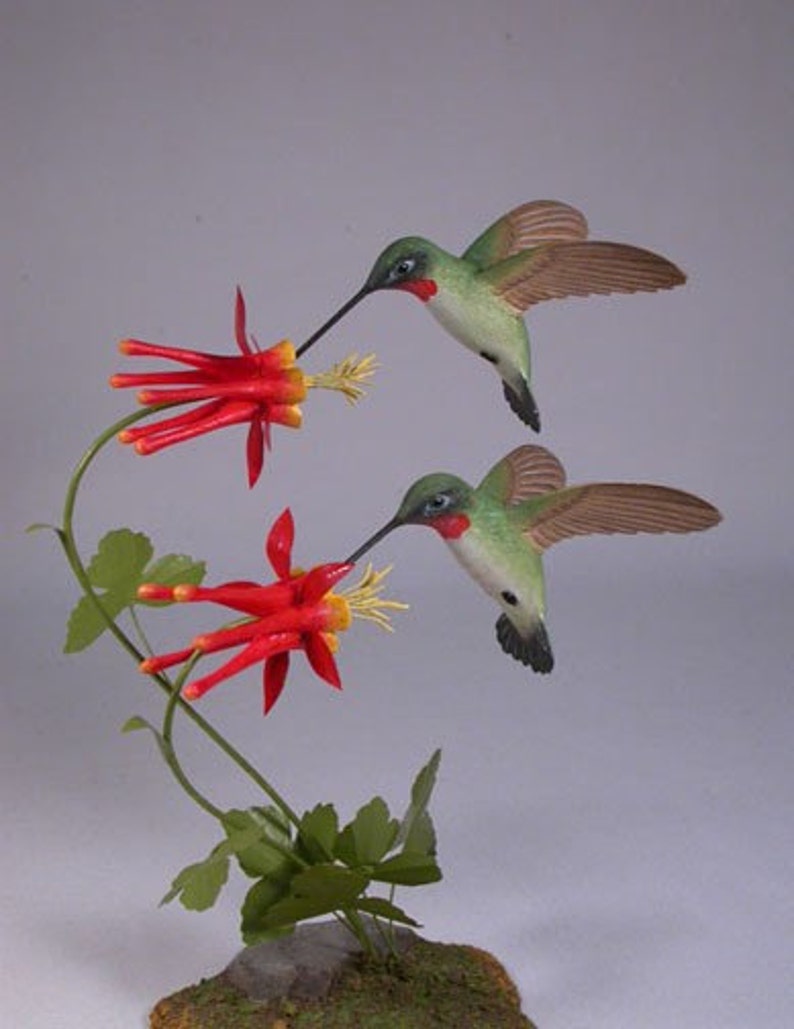 Open-winged Ruby-throated Hummingbird Pair image 3