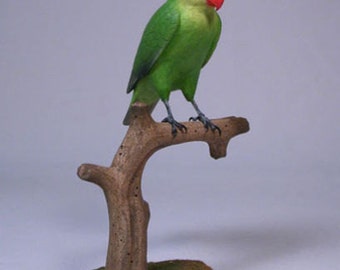 5" Agapornis abisinio pájaro de madera tallado a mano