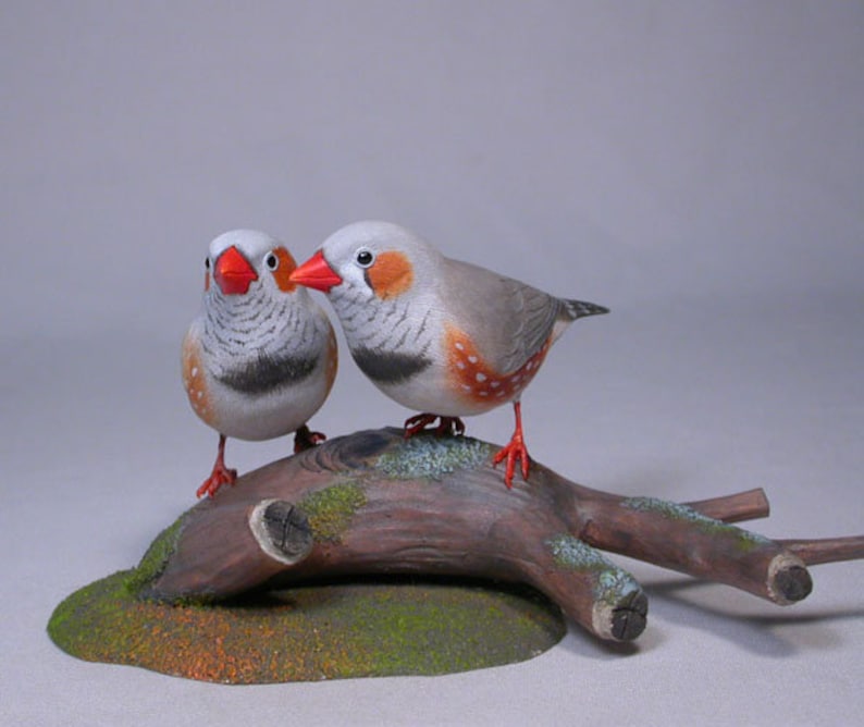 Zebra Finch Pair Hand Carved Wooden Bird - Etsy
