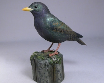 European Starling Wooden Carved Bird