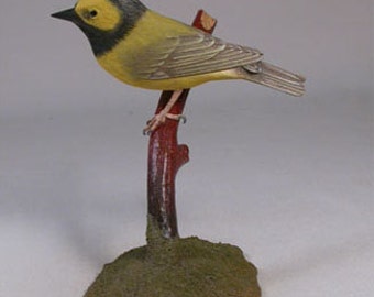 Hooded Warbler Bird Carving Wood