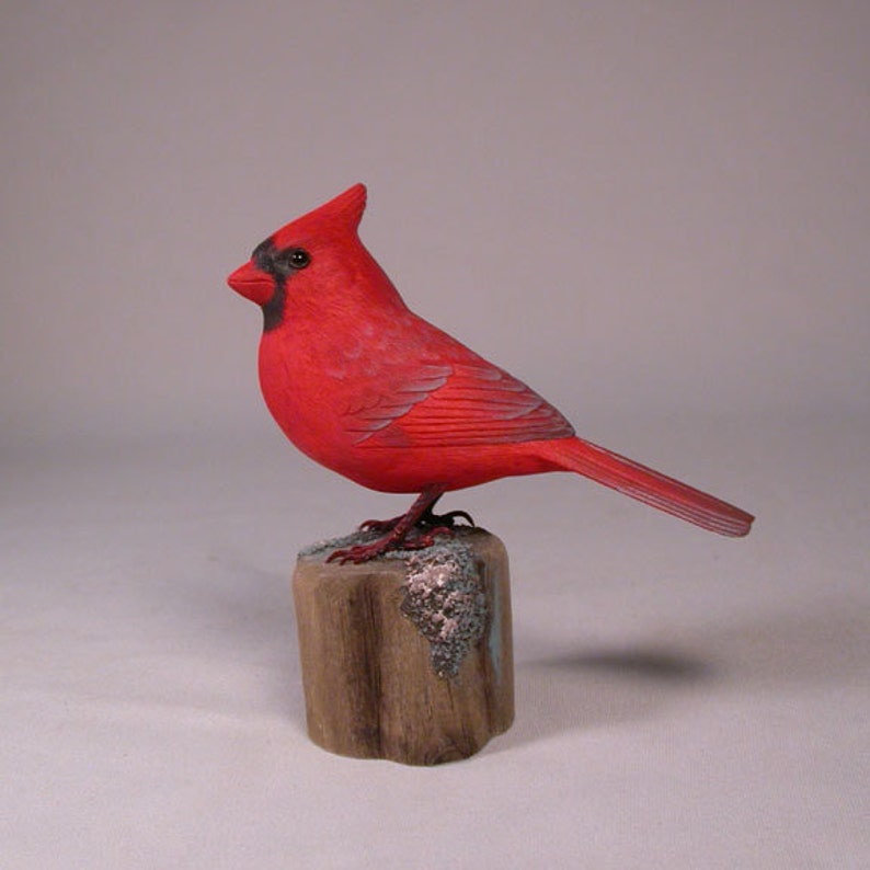 4 3 8 Inch Male Cardinal Hand Carved Wooden Bird