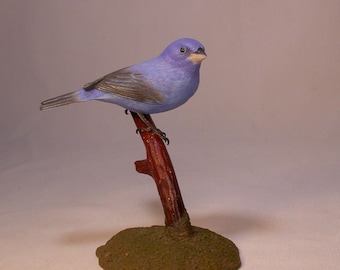 Indigo Bunting on branch Hand Carved Wooden Bird