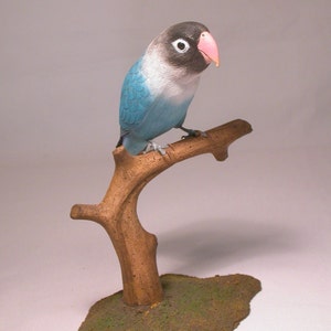 Masked Lovebird B Hand Carved Wooden Bird image 1